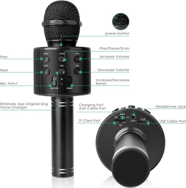 OBOSOE Karaokemikrofon – Trådlös Bluetooth Mikrofon med Inbyggd Högtalare och Inspelare – Perfekt Present för Barn