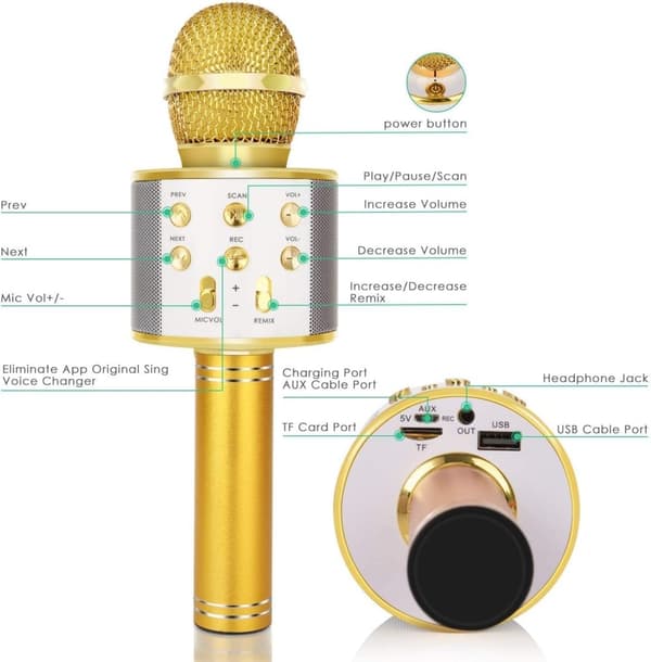 OBOSOE Karaokemikrofon – Trådlös Bluetooth Mikrofon med Inbyggd Högtalare och Inspelare – Perfekt Present för Barn