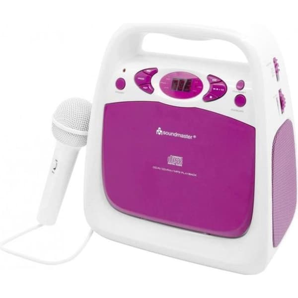 SoundMaster KCD 50 AUX, CD, FM, USB CD-spelare för barn med karaokefunktion, med mikrofon rosa