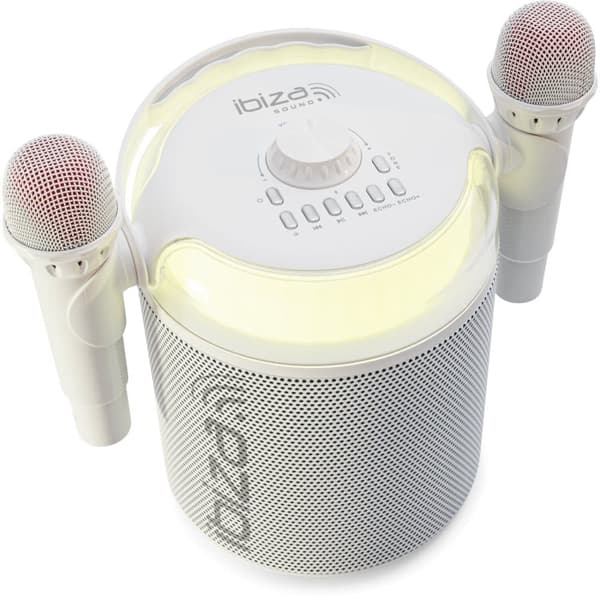 Ibiza Karaoke-anläggning m. Bluetooth och 2 mikrofoner (vit)