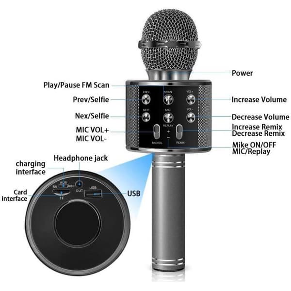 Trådlös Bluetooth Karaoke Karaoke Mikrofon, Med Högtalare För Barn Vuxna Hem Party Ktv (Svart)