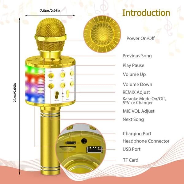Trådlös karaoke-mikrofon, USB-inspelningsmikrofon, multifunktionell Bluetooth-mikrofon - Guld