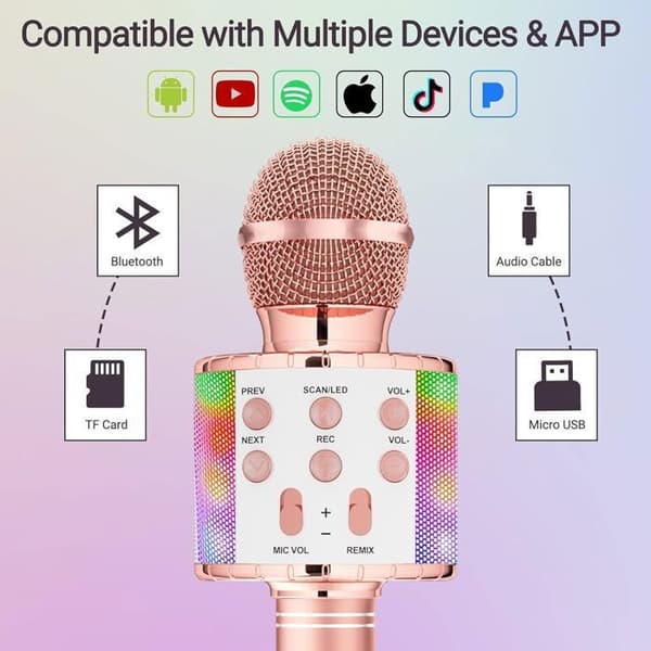 Trådlös karaoke-mikrofon, karaoke-mikrofon för barn med dansande LED-ljus, Bluetooth-mikrofon för barn