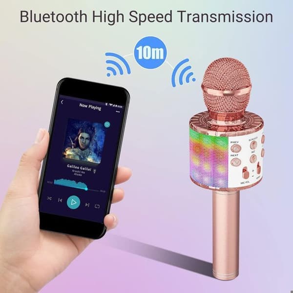 Trådlös karaoke-mikrofon, karaoke-mikrofon för barn med dansande LED-ljus, Bluetooth-mikrofon för barn