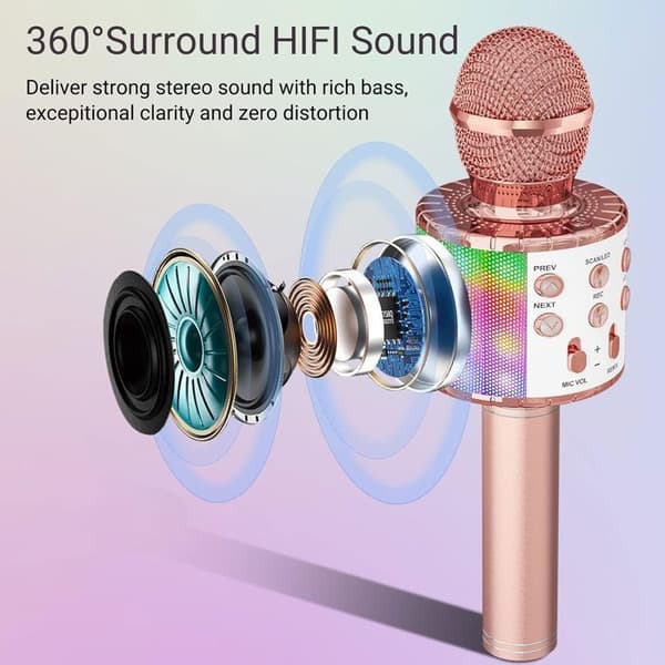 Trådlös karaoke-mikrofon, karaoke-mikrofon för barn med dansande LED-ljus, Bluetooth-mikrofon för barn