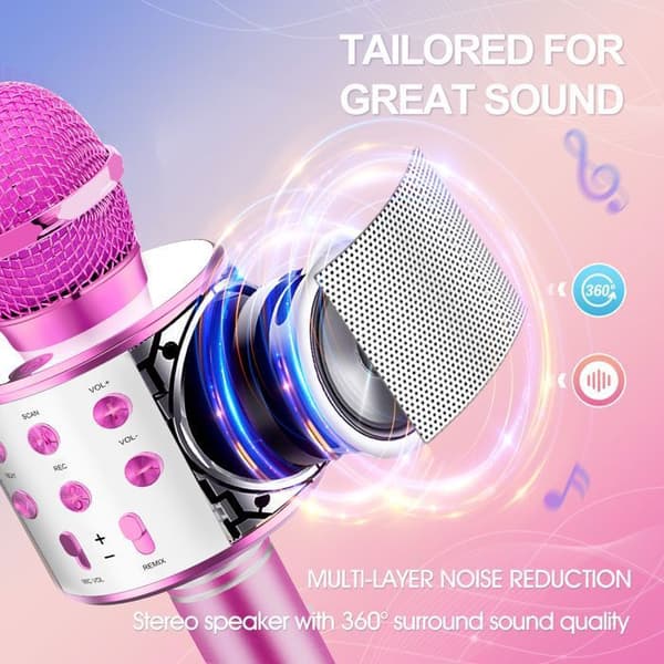 Trådlös karaokemikrofon, ATOPDREAM, Bluetooth USB-mikrofon, trådlös mikrofon, presenter för flickor och pojkar i åldrarna 3 till 12 - lila