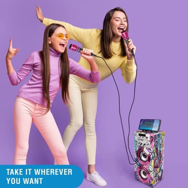 Karaokehögtalare för barn - Tendrix - 2 mikrofoner - Bluetooth - AUX - FM-radio - USB