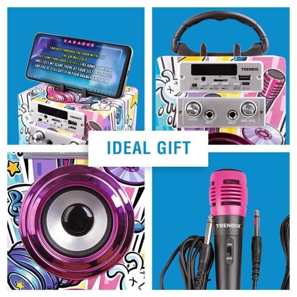 Karaokehögtalare för barn - Tendrix - 2 mikrofoner - Bluetooth - AUX - FM-radio - USB