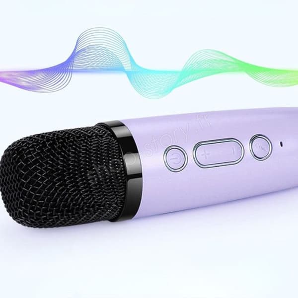 SHOP-STORY - KARAOKIT_VI: Bärbart Karaoke Kit med LED-högtalare och 2 trådlösa Bluetooth-mikrofoner med ljudeffekter - Viole