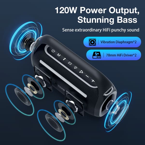 120W Bluetooth-högtalare Bärbar Karaoke Dual Driver HiFi DSP EQ Effect RGB TWS 8000mAh med dubbla mikrofoner