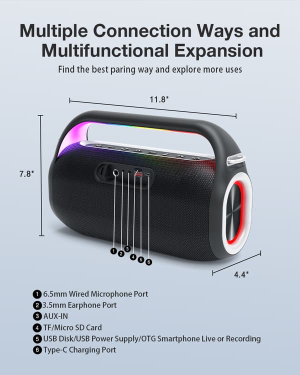 120W Bluetooth-högtalare Bärbar Karaoke Dual Driver HiFi DSP EQ Effect RGB TWS 8000mAh med dubbla mikrofoner