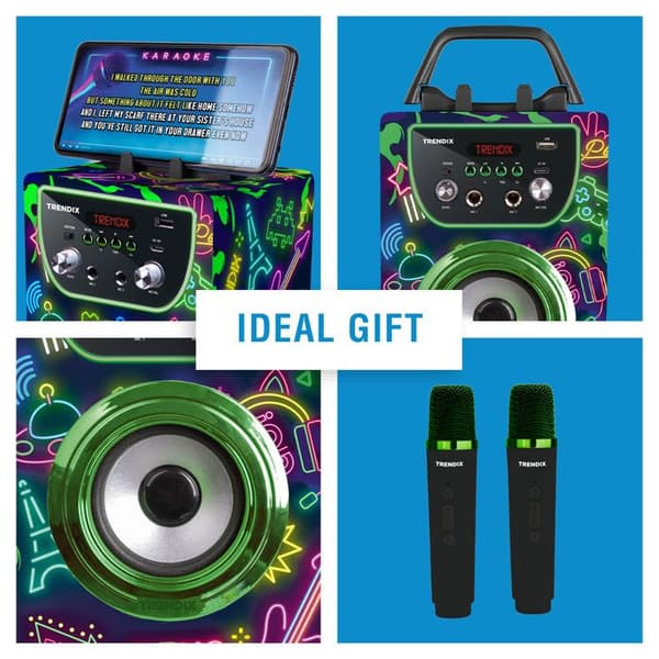 Enceinte Karaoke 2 Mikrofoner Trådlös | Karaoke Bluetooth | Trendix - Karaoke Barn Neon Värld