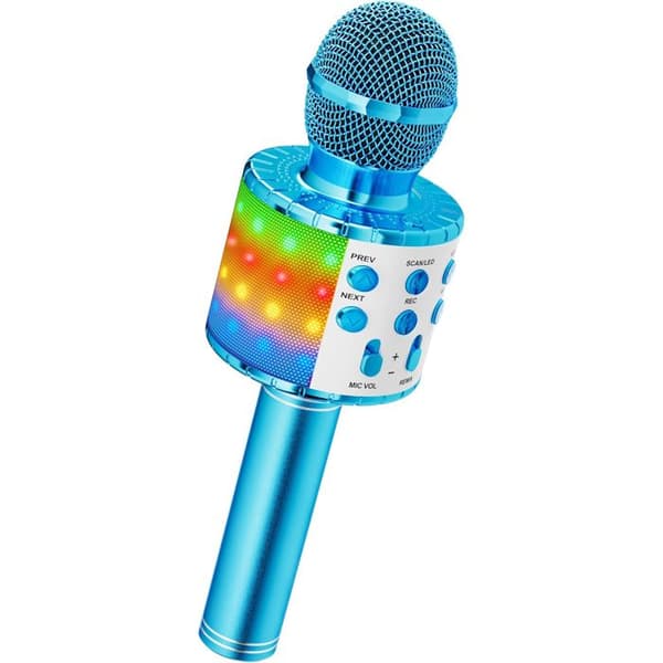 Micro barn, Trådlös karaoke-mikrofon - med LED dansljus - Bluetooth - Blå - för barn pojke flicka till fest sjunga present