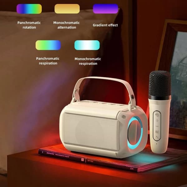 MINI TRÅDLÖS BLUETOOTH-HÖGTALARE + KARAOKE 2 MIKROFONER LED FÖR BARN