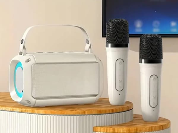 MINI TRÅDLÖS BLUETOOTH-HÖGTALARE + KARAOKE 2 MIKROFONER LED FÖR BARN