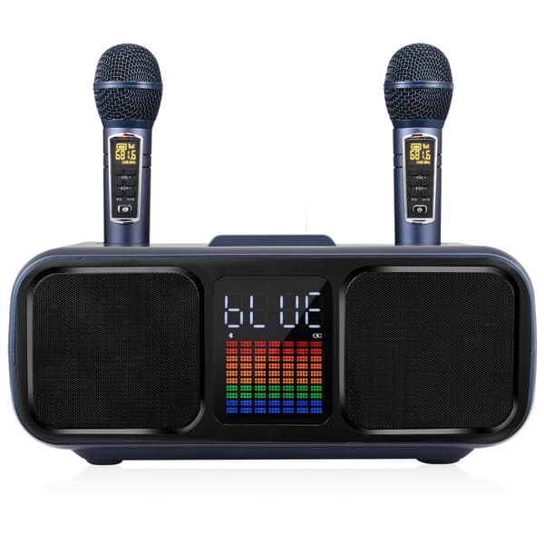 Bluetooth karaoke-maskin, pekskärm med LED-ljus, professionellt ljudsystem,Blå