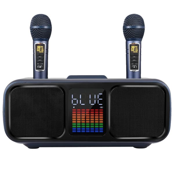 Bluetooth karaoke-maskin, pekskärm med LED-ljus, professionellt ljudsystem,Blå