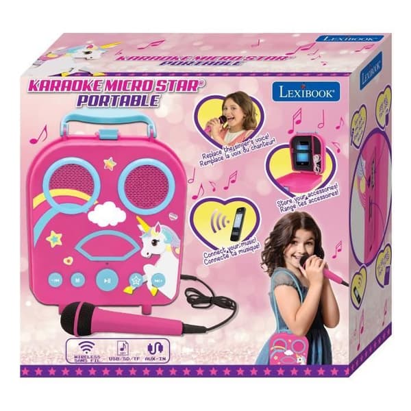 Bärbar trådlös Unicorn-högtalare med mikrofon - LEXIBOOK - Bluetooth, Aux-ingång, USB/TF - Rosa