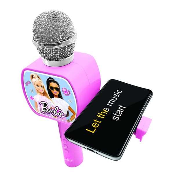 Trådlös Barbie-mikrofon med högtalare, röständringsfunktion, infällbar telefonhållare och Bluetooth-tillval