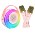 Miniatyrbillede 1 af 2: Karaoke-maskine, bærbar, 2 trådløse mikrofoner, interaktiv belysning,Lyserød
