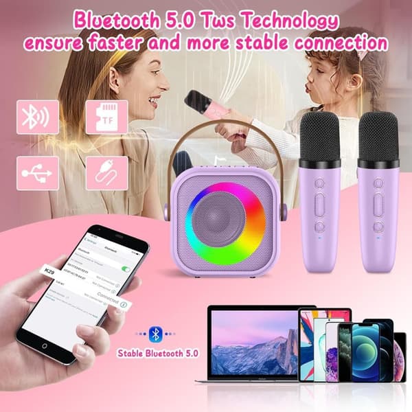 OBOSOE Karaokemaskin, Portabel Bluetooth-högtalare med LED-ljus, Trådlös Mini Karaokemaskin Leksaksgåva till Barn och Vuxna