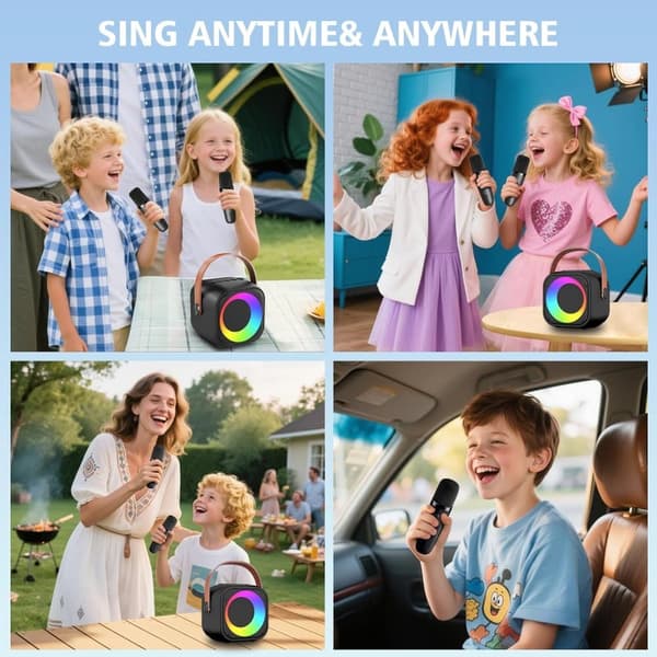 OBOSOE Karaokemaskin, Portabel Bluetooth-högtalare med LED-ljus, Trådlös Mini Karaokemaskin Leksaksgåva till Barn och Vuxna