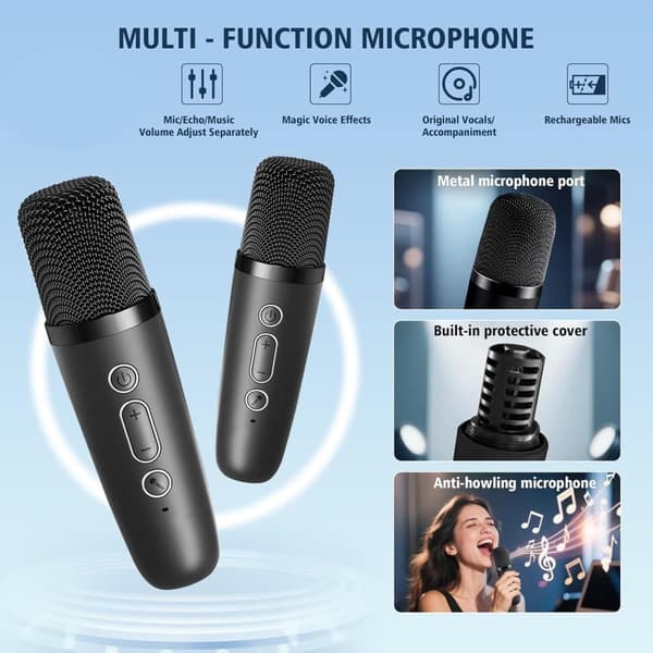 OBOSOE Karaokemaskin, Portabel Bluetooth-högtalare med LED-ljus, Trådlös Mini Karaokemaskin Leksaksgåva till Barn och Vuxna