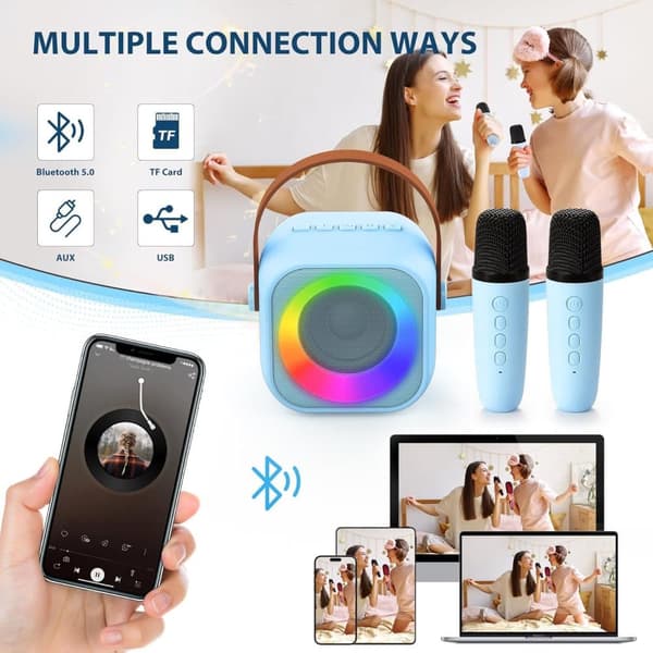 OBOSOE Karaokemaskin, Portabel Bluetooth-högtalare med LED-ljus, Trådlös Mini Karaokemaskin Leksaksgåva till Barn och Vuxna