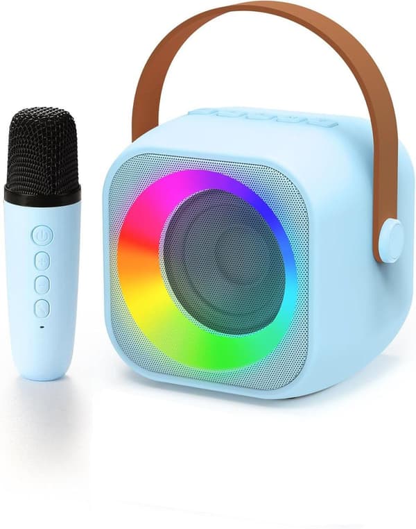 OBOSOE Karaokemaskin, Portabel Bluetooth-högtalare med LED-ljus, Trådlös Mini Karaokemaskin Leksaksgåva till Barn och Vuxna