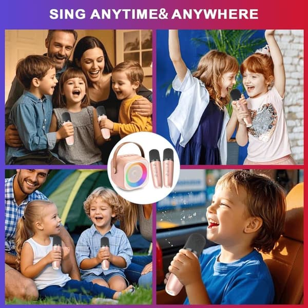 OBOSOE Karaokemaskin, Portabel Bluetooth-högtalare med LED-ljus, Trådlös Mini Karaokemaskin Leksaksgåva till Barn och Vuxna