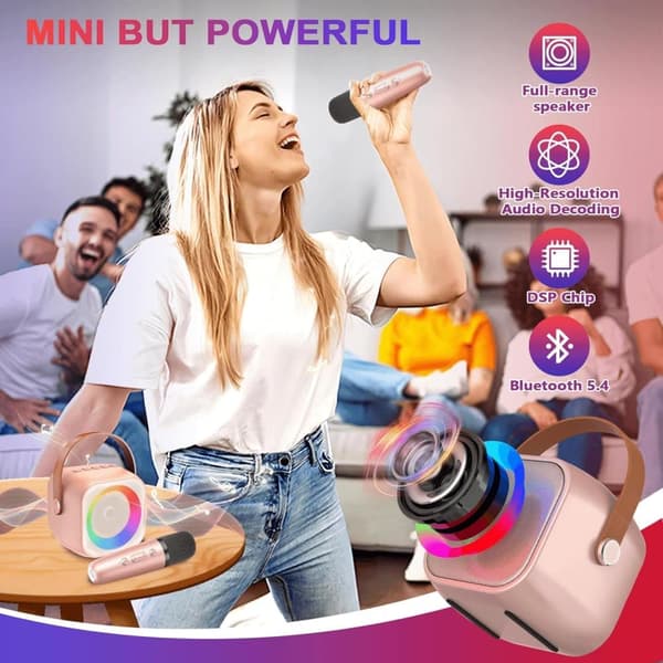 OBOSOE Karaokemaskin, Portabel Bluetooth-högtalare med LED-ljus, Trådlös Mini Karaokemaskin Leksaksgåva till Barn och Vuxna
