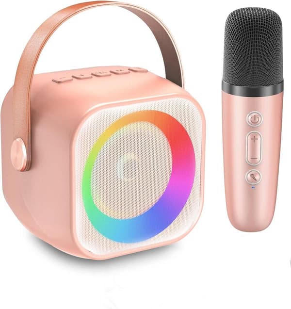OBOSOE Karaokemaskin, Portabel Bluetooth-högtalare med LED-ljus, Trådlös Mini Karaokemaskin Leksaksgåva till Barn och Vuxna Mörkrosa