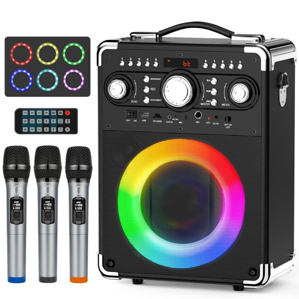Karaoke Højttaler, 3 Trådløse Mikrofoner, Bluetooth 5.3