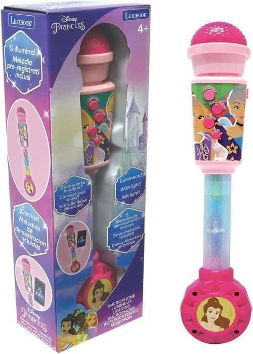 Microfonprinsessor Disney med ljusrör, högtalare (aux-ingång), melodier och ljudeffekter