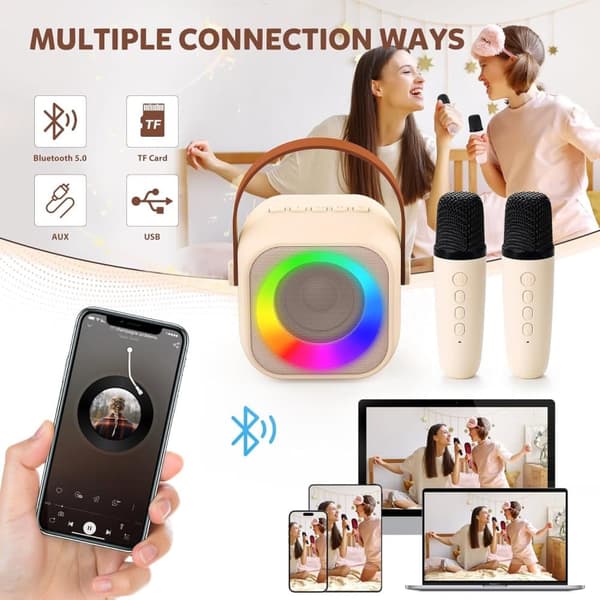 Bomclap Karaokemaskin, Portabel Trådlös Bluetooth-högtalare med LED-ljus – Mini Karaoke för Barn och Vuxna, Perfekt Leksaksgåva