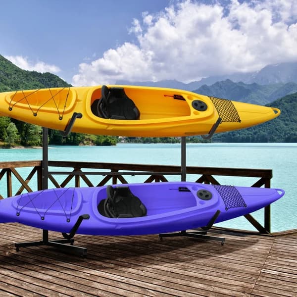 Rootz Kajakstativ - Holder 2 kajakker - Surfbrætter - Stand-up padler - Metalramme - Justerbar i bredden - Stål - Sort - 240L x 72,5W x 157H cm