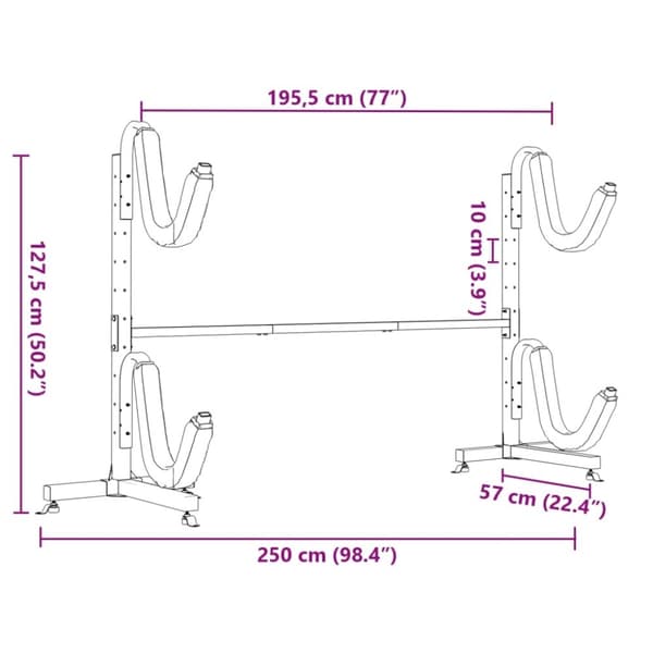 vidaXL opbevaringsstativ til 2 kajakker 250x57x127,5 cm stål