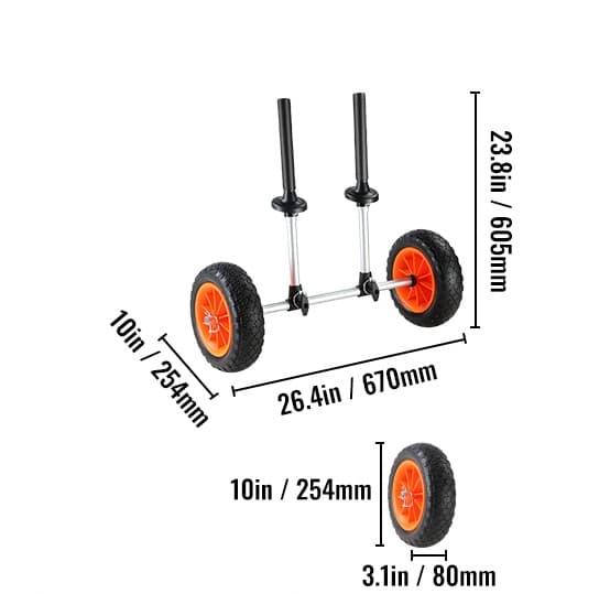 280 lb kapacitet kraftig kajakvagn med 10'' solida däck, löstagbar kanotvagn, 110-455 mm justerbar bredd
