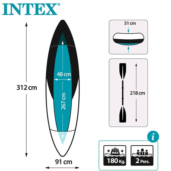 Intex Kajak Explorer K2 Gul 312 x 91 x 51 cm