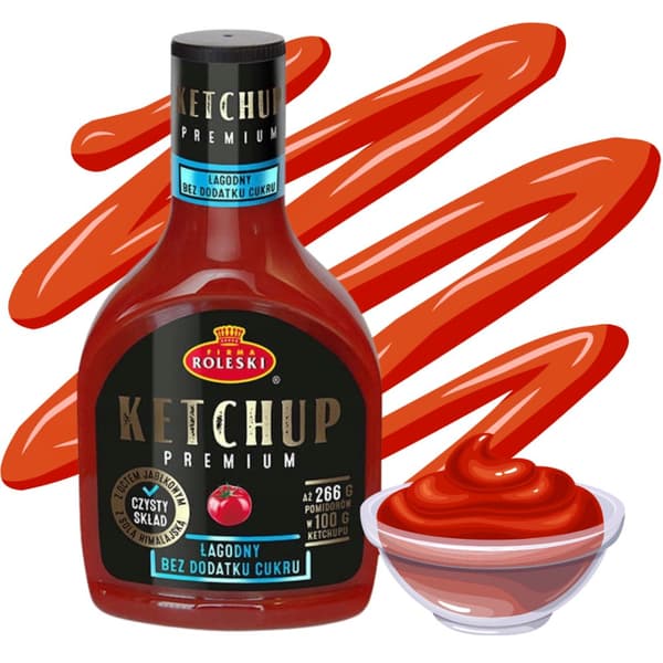 Roleski Premium mild ketchup utan socker 425g för att grilla smörgåsar
