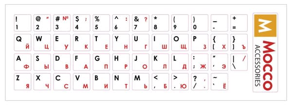 Mocco Keyboard Sticks ENG / RU With Laminated Waterproof Level Black / Red (White Background)