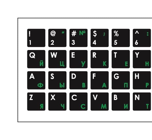 Mocco Keyboard Sticks ENG / RU With Laminated Waterproof Level White / Green