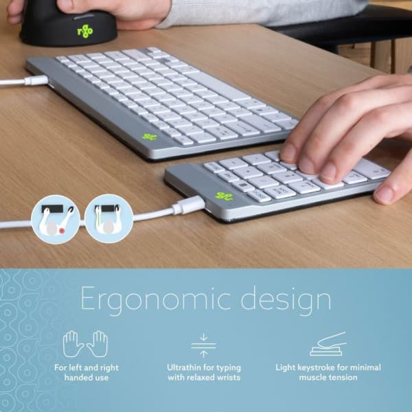 R-Go Numpad Break -numeronäppäimistö, langallinen, valkoinen