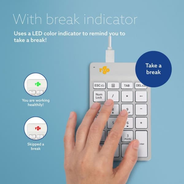 R-Go Numpad Break -numeronäppäimistö, langallinen, valkoinen