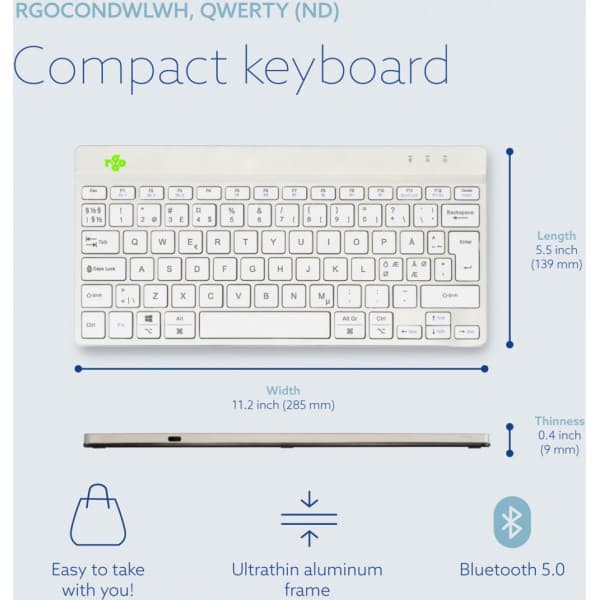 R-Go Compact Break - ergonomiskt tangentbord, trådlöst, vitt
