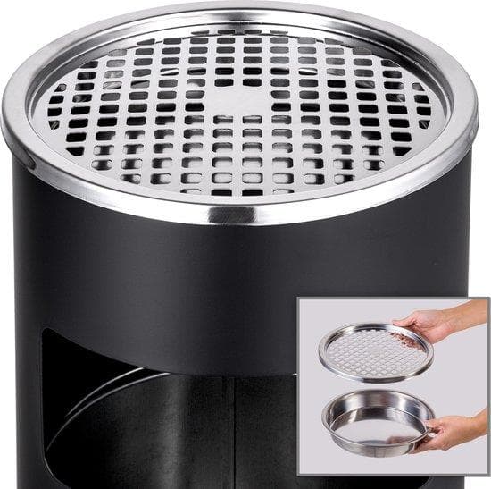 AshTray - Black Standing AshTray - Steel Metal Ashtray - Elegant AshTray with Integrated Trash - Askbas för Buiten - Ashtray för avtagbar interiör - A