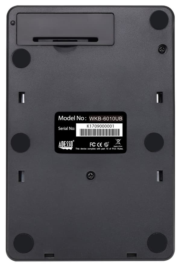 Adesso WKB-6010UB/ bezdrátová numerická klávesnice 2,4GHz/ odolná proti polití tekutinou/ USB/ černá