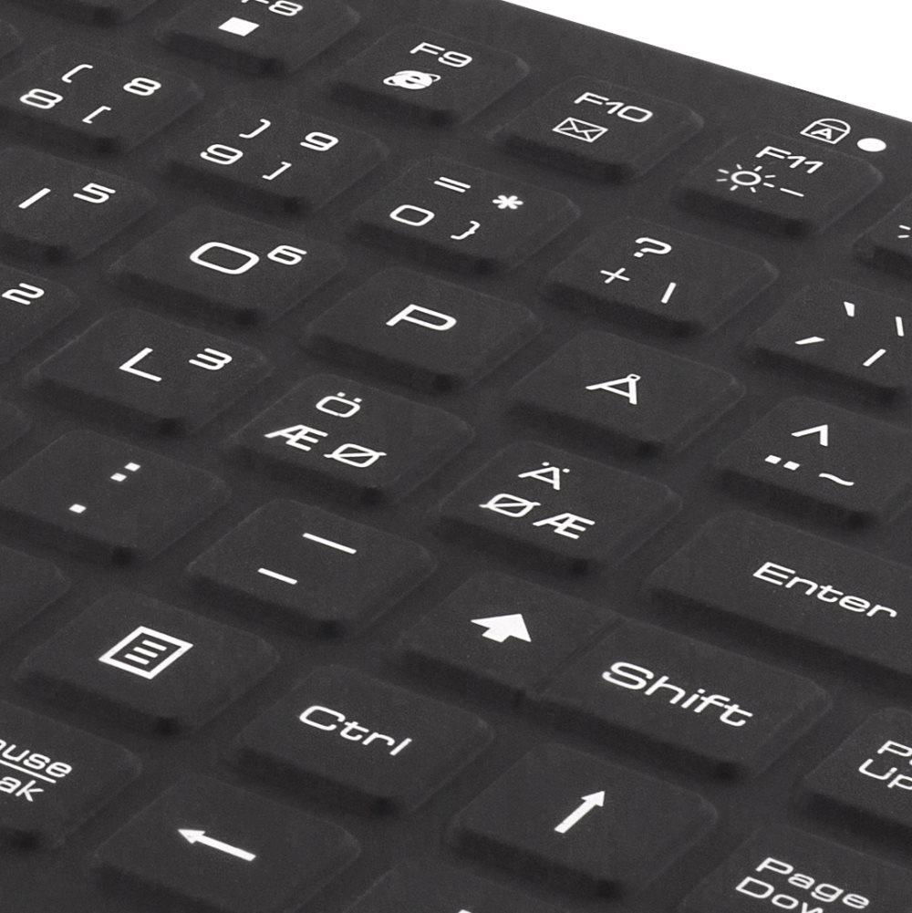 DELTACO Mini Silicon keyboard, spill proof, blue LED, IP68, black