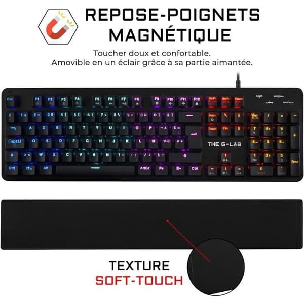 THE G-LAB Gaming Carbon Backlit mechanisk tangentbord - Switch Blues - handledsstöd - FR