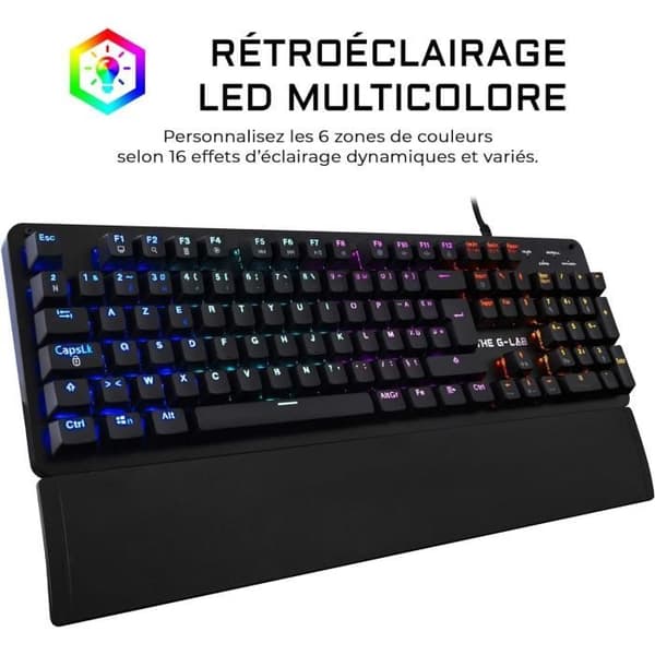 THE G-LAB Gaming Carbon Backlit mechanisk tangentbord - Switch Blues - handledsstöd - FR